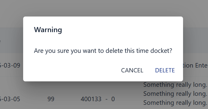 Delete docket button in the Actions column