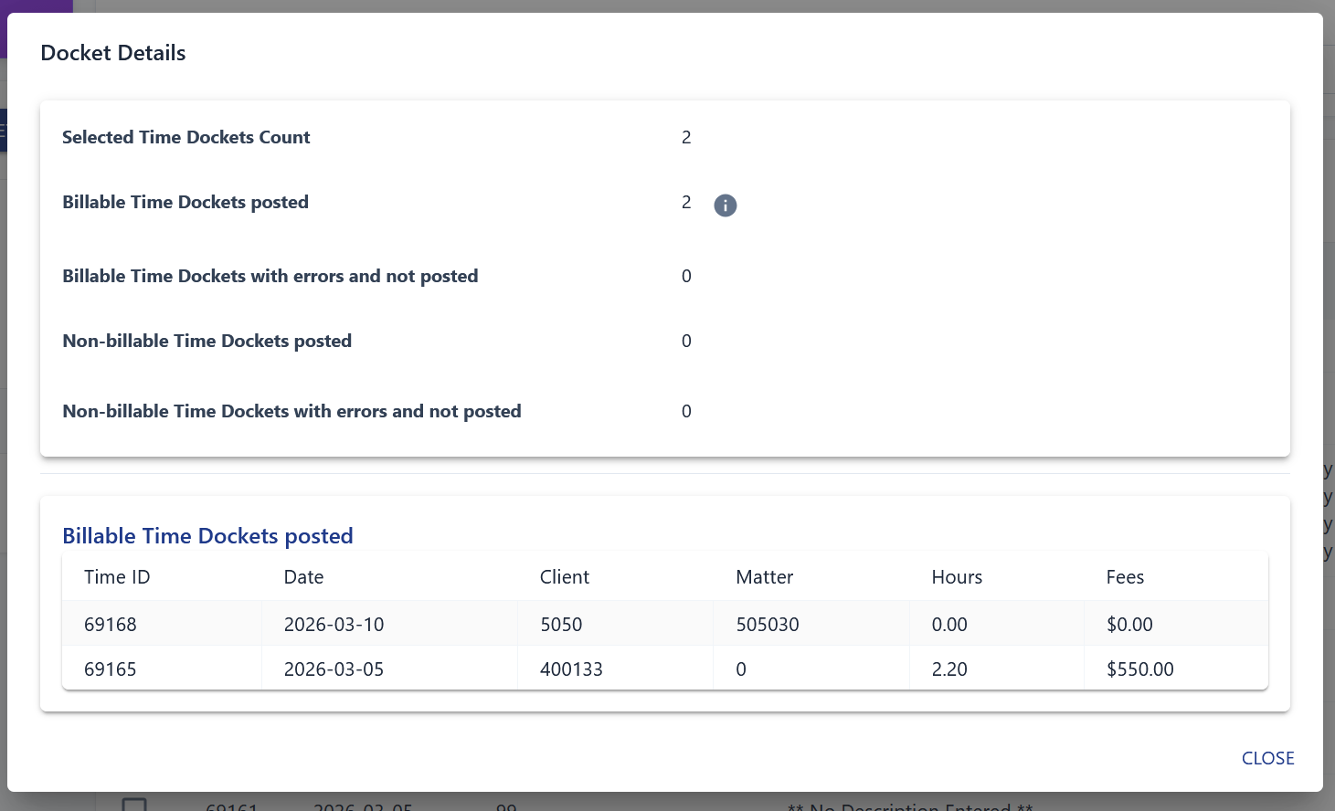 Post summary popup with error details
