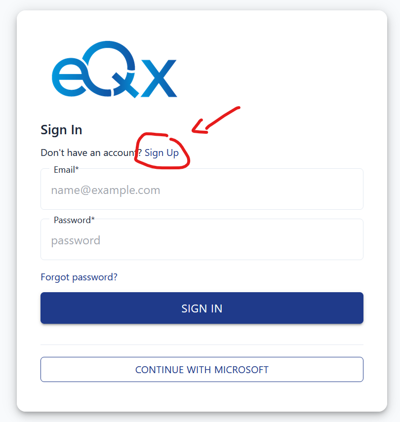 Login page with Sign Up link