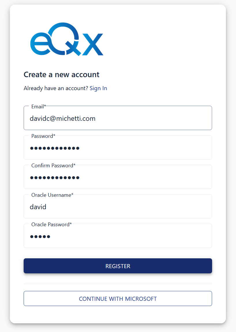 Filling in Oracle credentials