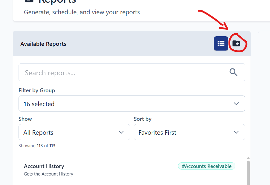 Folder icon in the report list header
