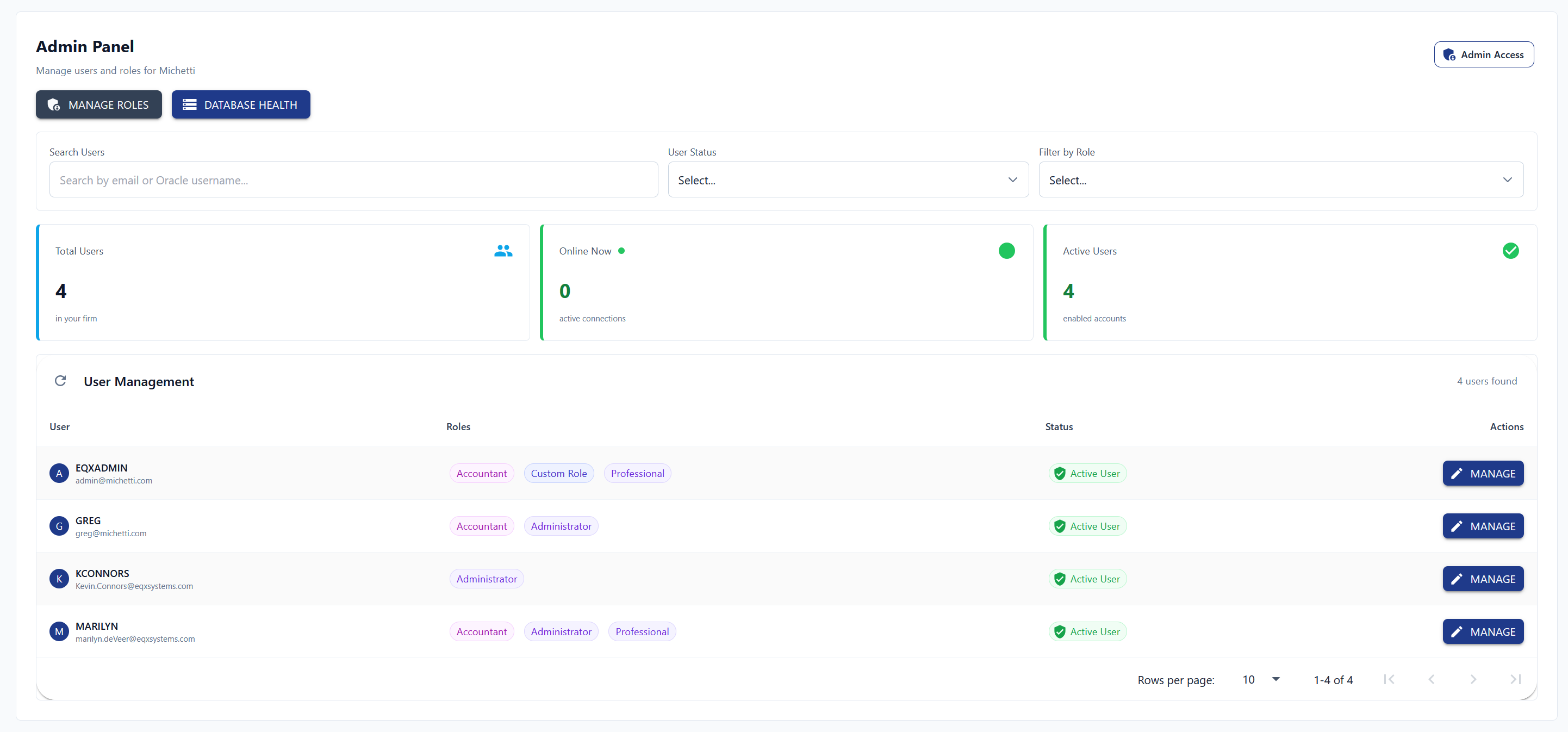 User Management panel showing all firm users